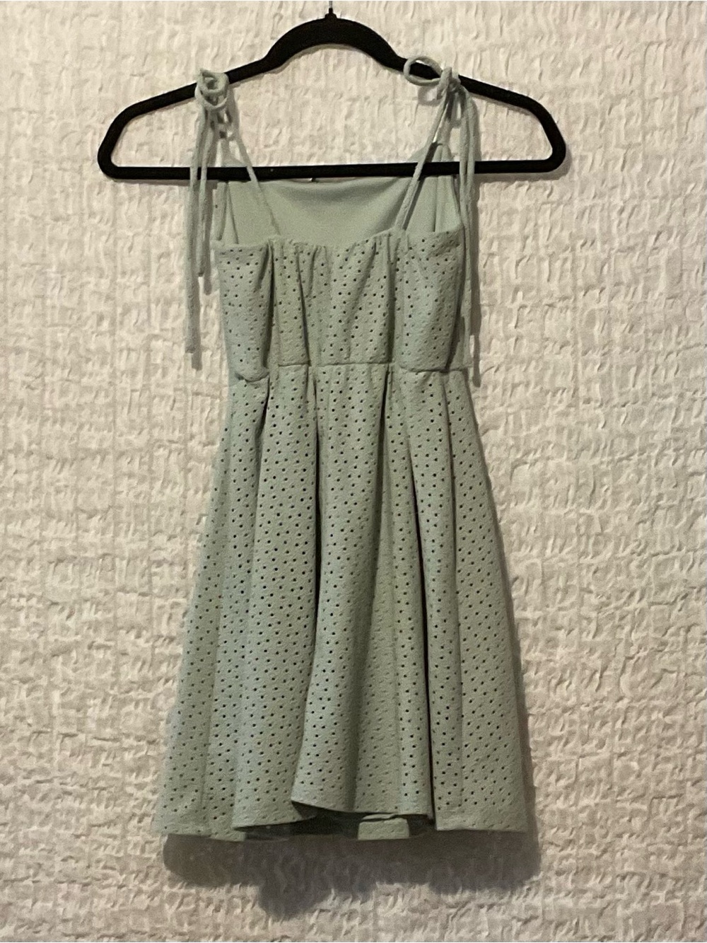 Speechless Mint Green Eyelet Fit & Flare Dress XS Tie Strap Button Front - Picture 7 of 7